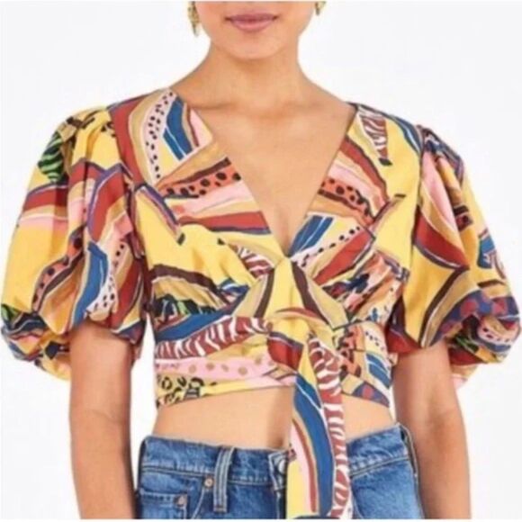 NWT Farm Rio Multi Banana Cropped Blouse Small - Picture 12 of 12